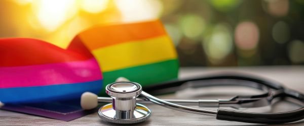 Pride flag and stethoscope