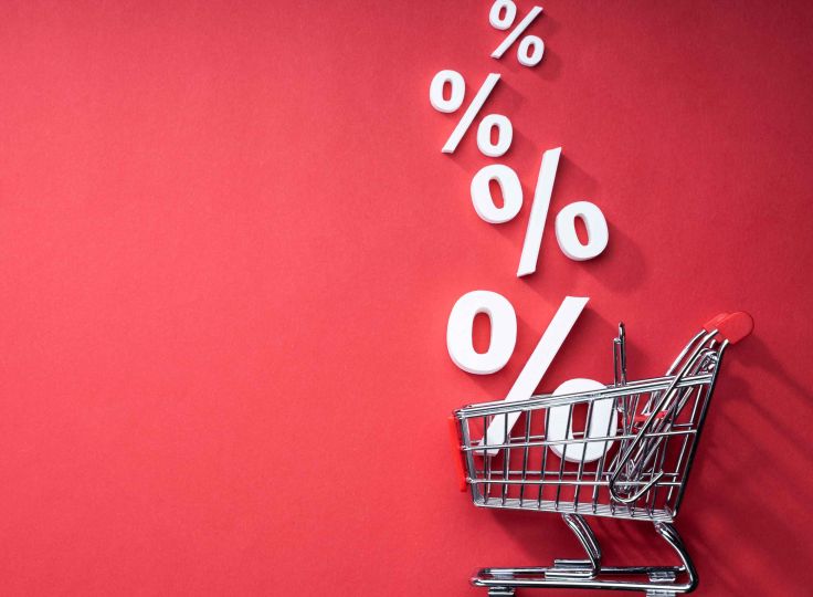 Shopping cart with percentage signs