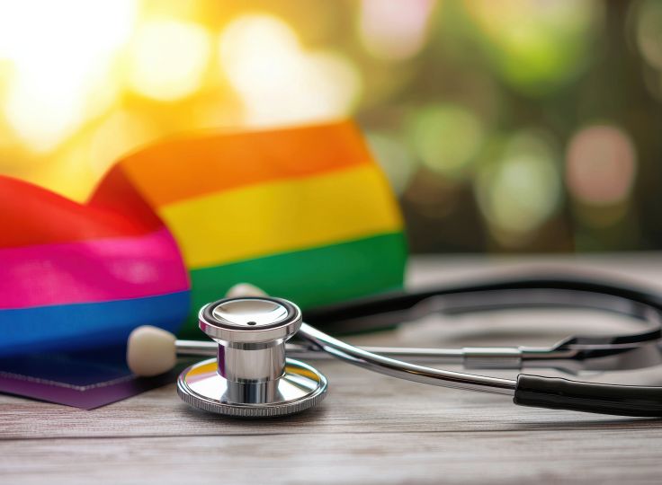 Pride flag and stethoscope