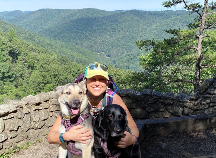 Travel nurse with her dogs while on assignment