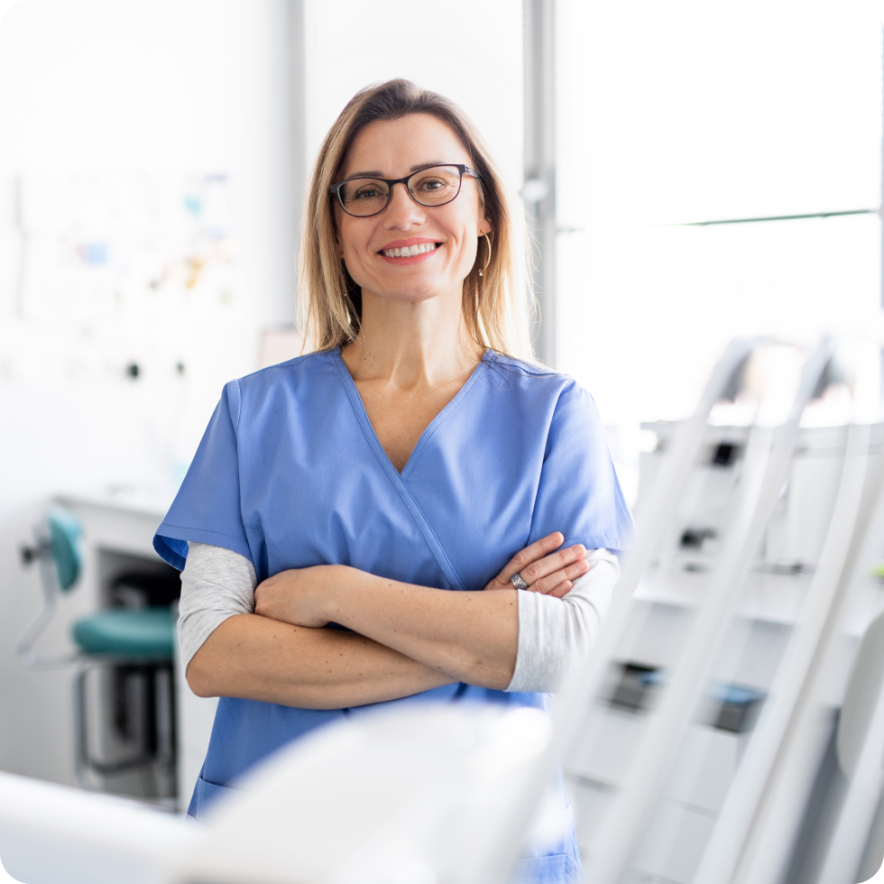 A smiling clinician