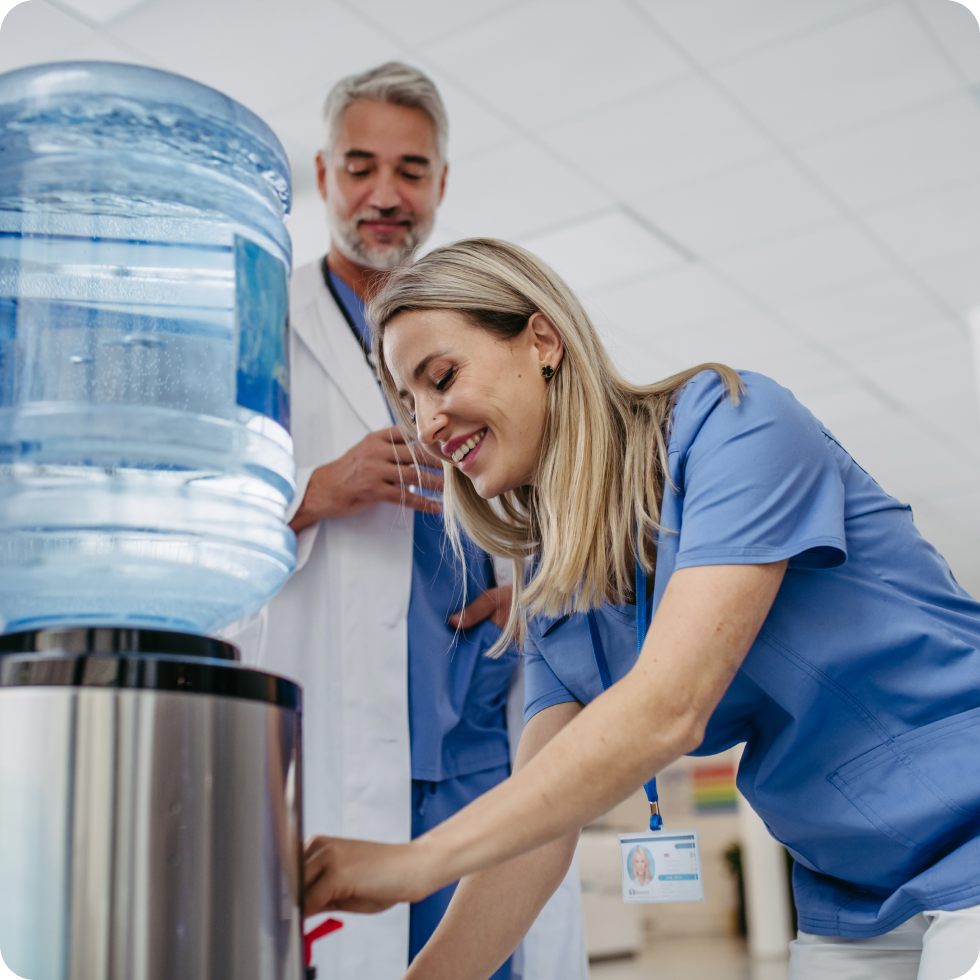 A clinician makes sure to take time to hydrate