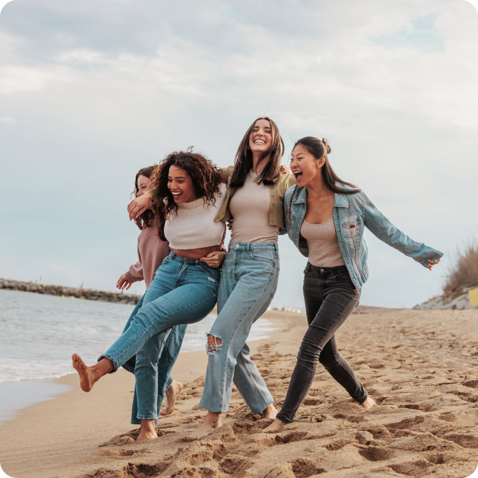 Four friends at the beach