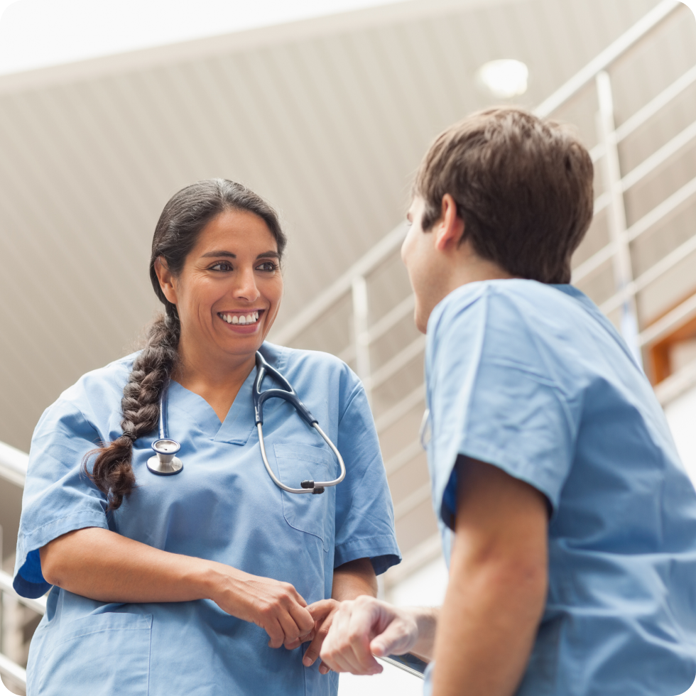 Two clinicians discuss their work history