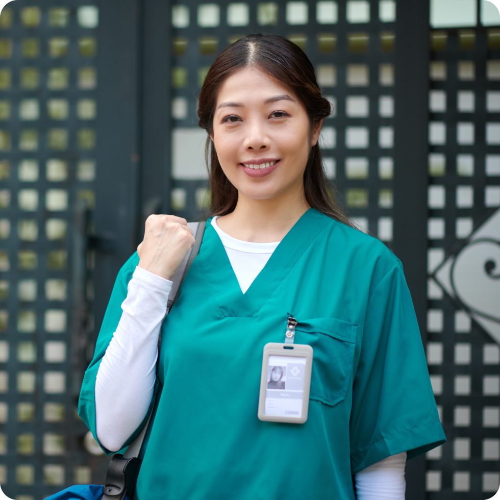 A clinician is ready to goto work