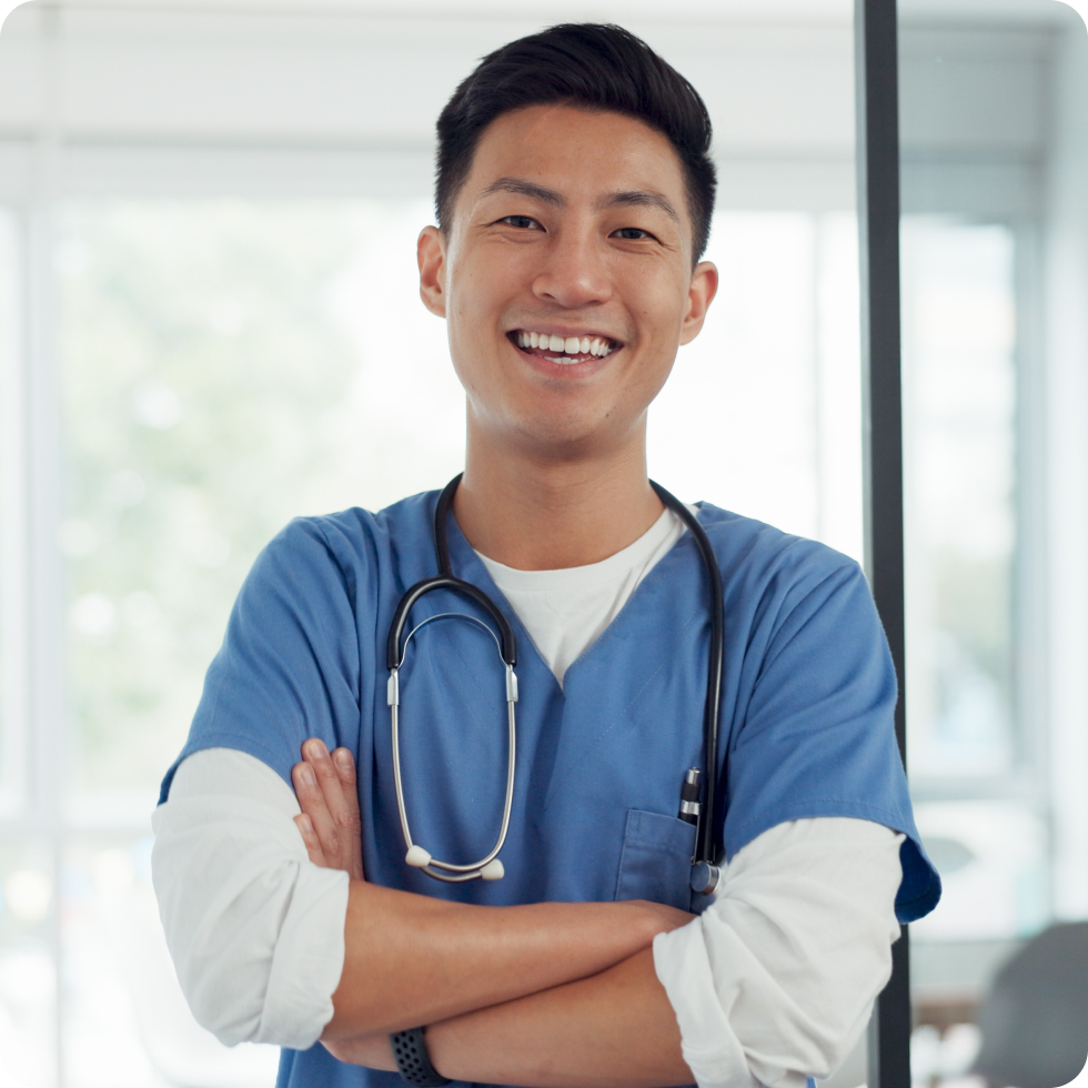 A smiling clinician