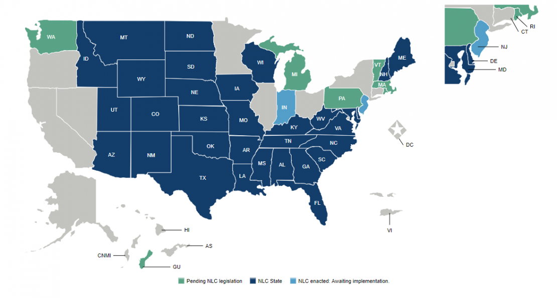 map of nurse compact states